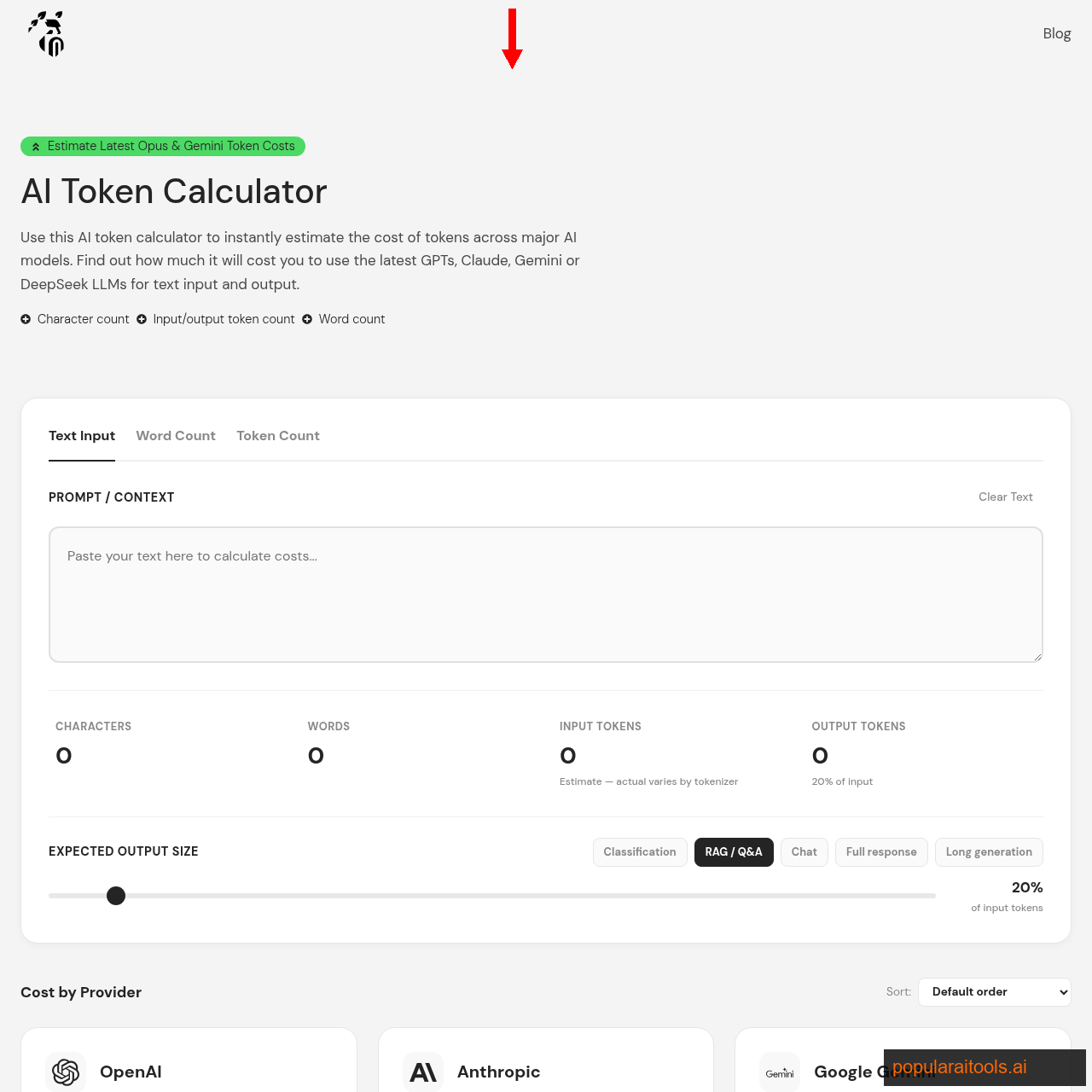 tokencalculator.ai — clean UI but only 6 models, no batch math