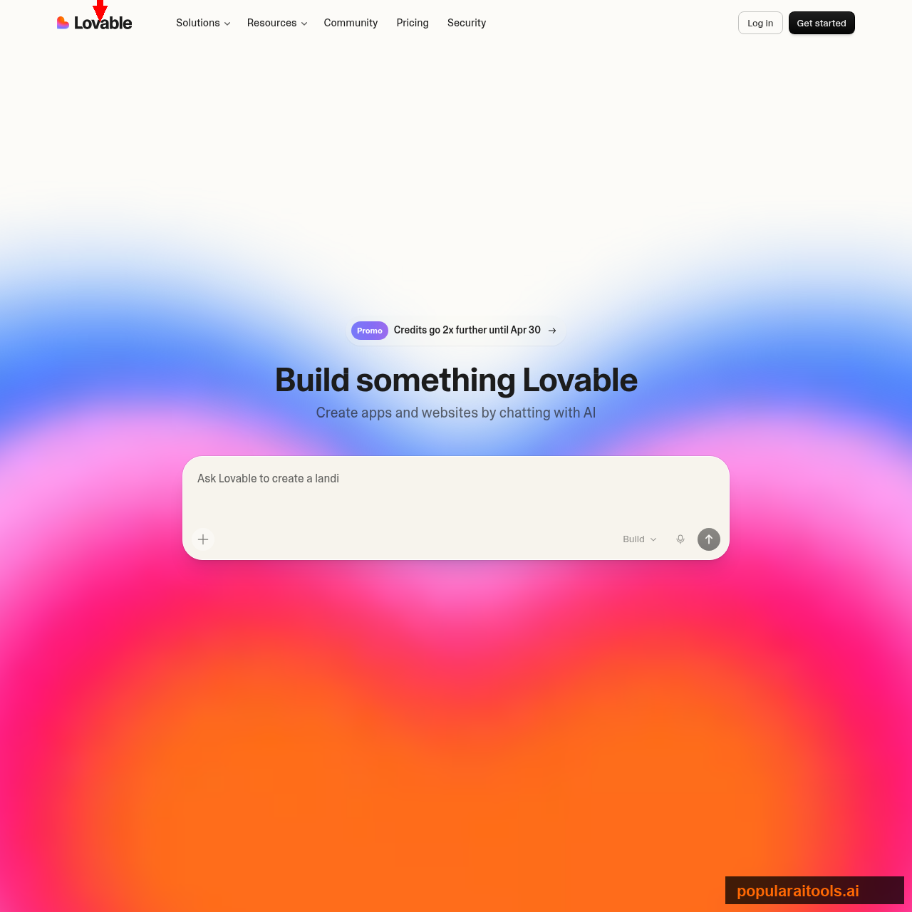 Lovable homepage with the tagline Create apps and websites by chatting with AI