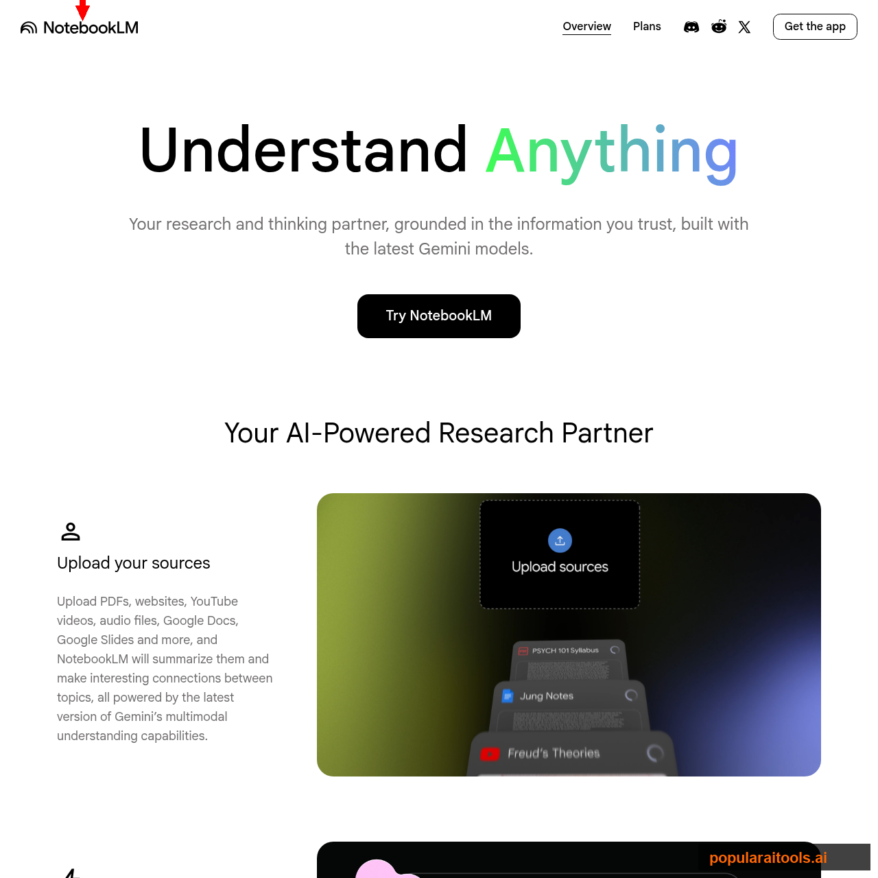 NotebookLM marketing homepage showing the Understand Anything hero