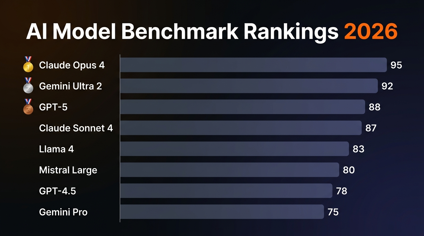 AI model benchmark rankings 2026 showing Claude Opus 4 leading ahead of GPT-5