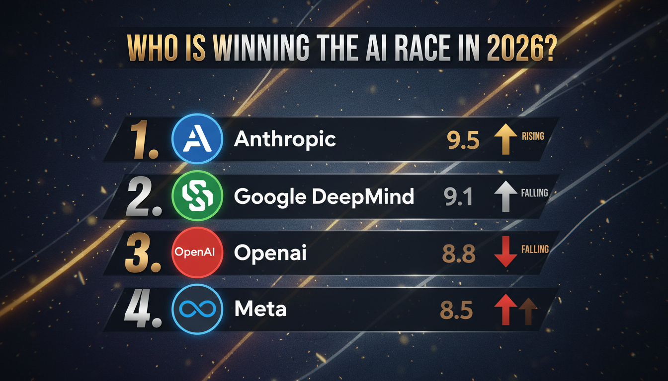 AI race leaderboard 2026 showing companies competing