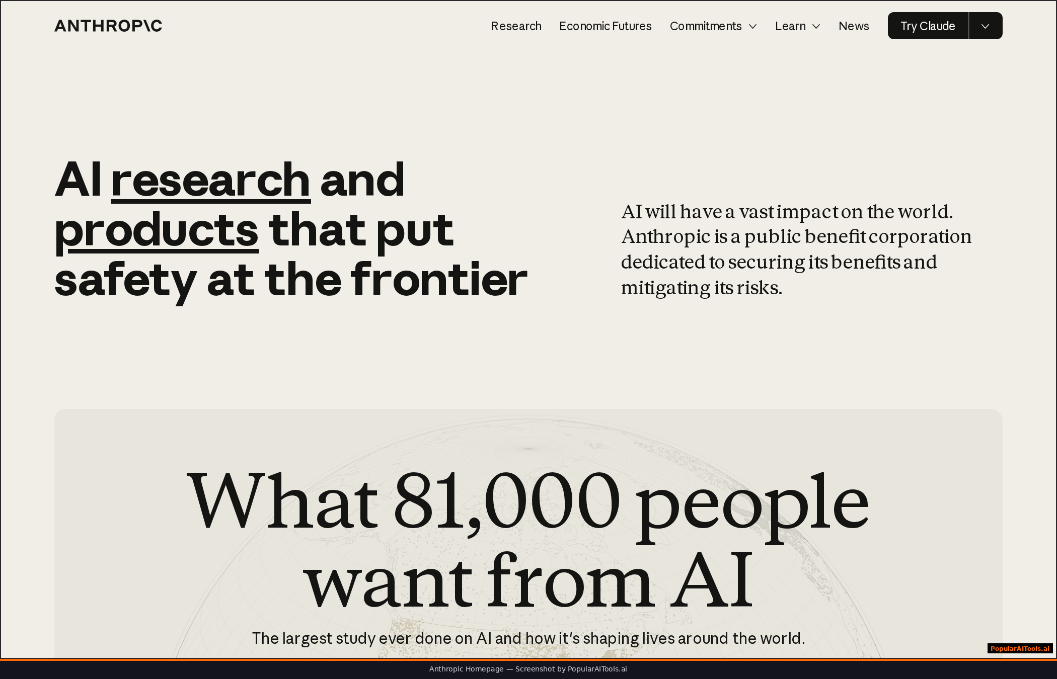 Anthropic homepage showing Claude AI