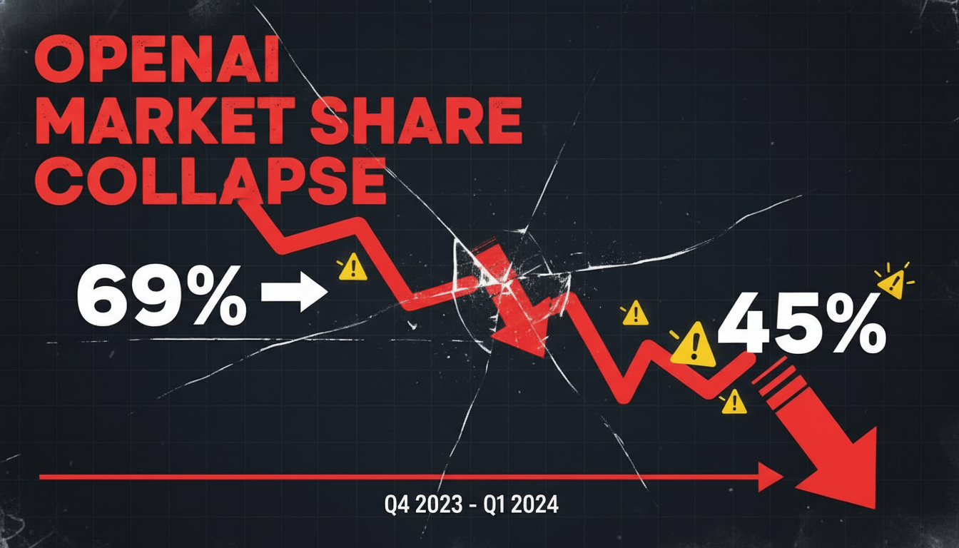 OpenAI ChatGPT market share decline from 69% to 45%