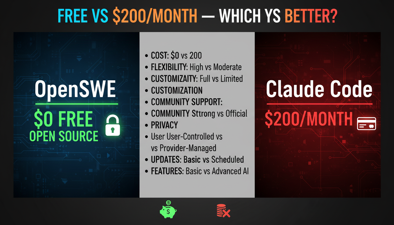 OpenSWE free vs Claude Code $200/month comparison