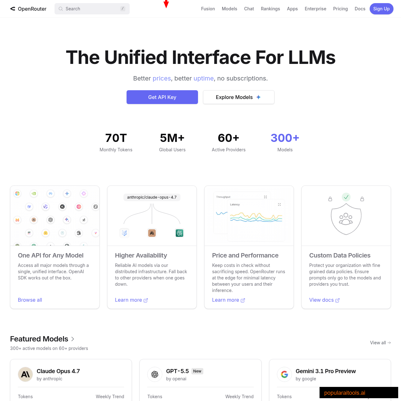 OpenRouter platform showing available AI models and pricing
