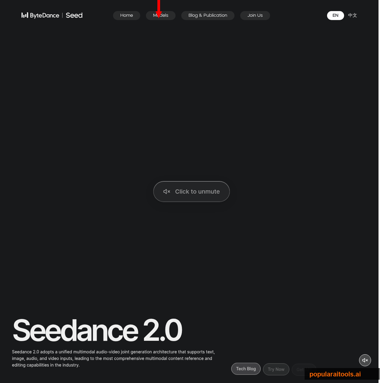 Seedance 2.0 landing page on seed.bytedance.com — unified multimodal audio-video generation model