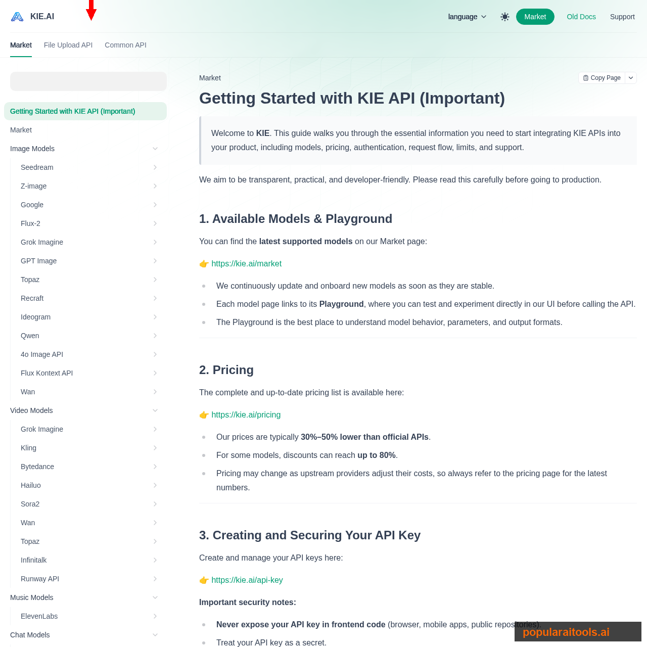 Kie.ai documentation hub — Getting Started with KIE API, auth, rate limits