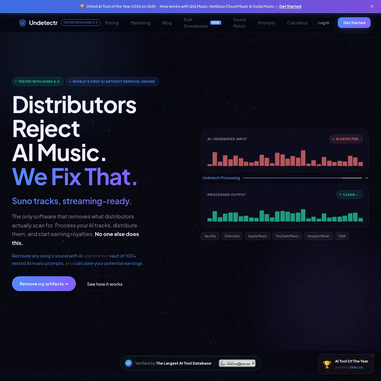 Undetectr.com — the only browser-based AI artifact removal engine built for music