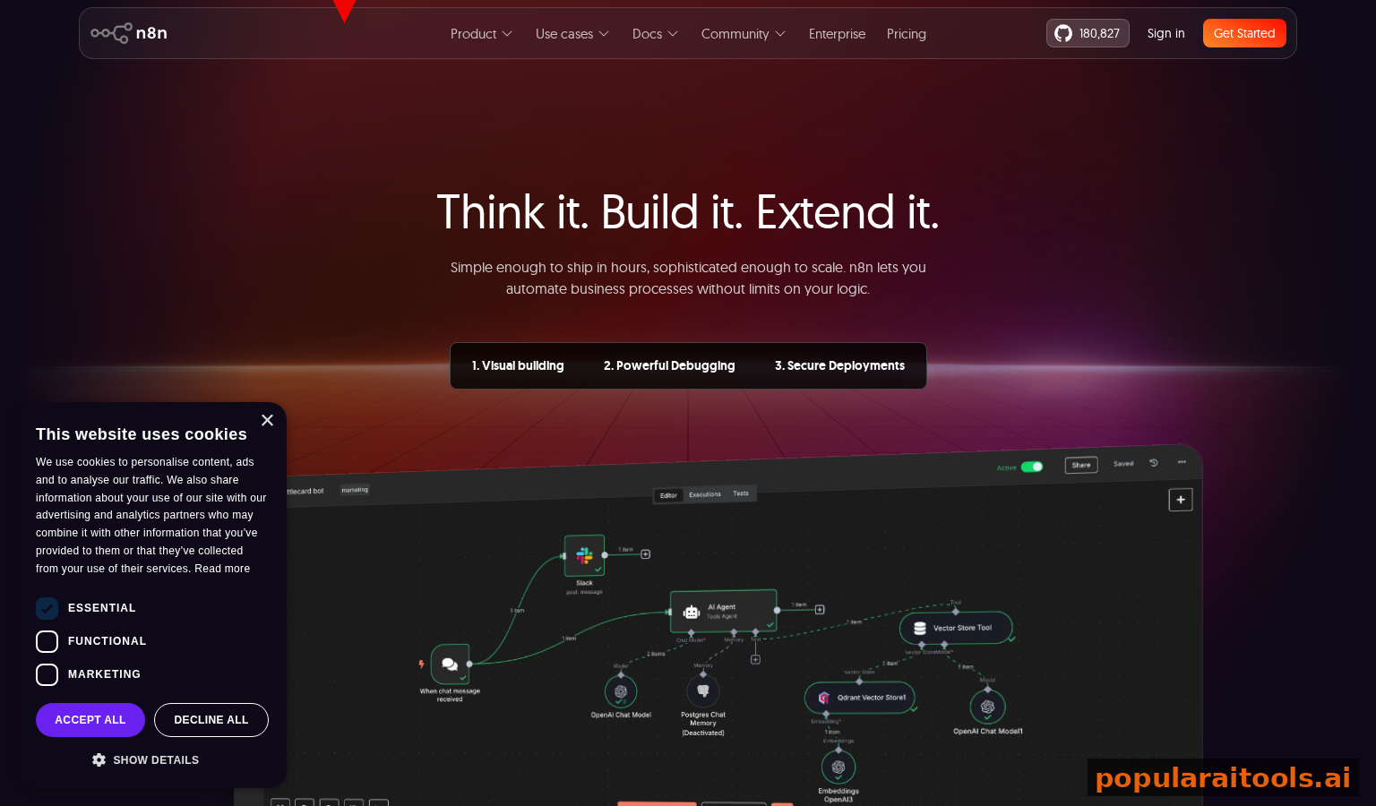 n8n feature showcase displaying workflow builder and integrations