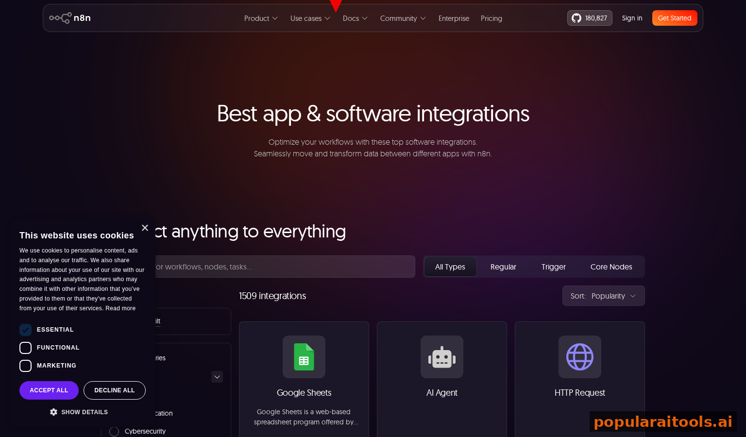 n8n integrations library with 500+ available connectors