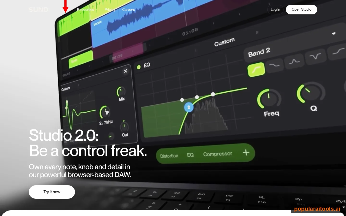 Suno Studio page, the production workspace where v6 tracks are split into stems