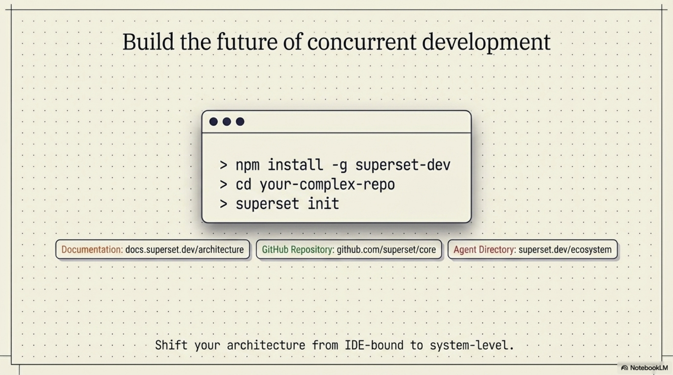 Slide 10 — Install and first workspace