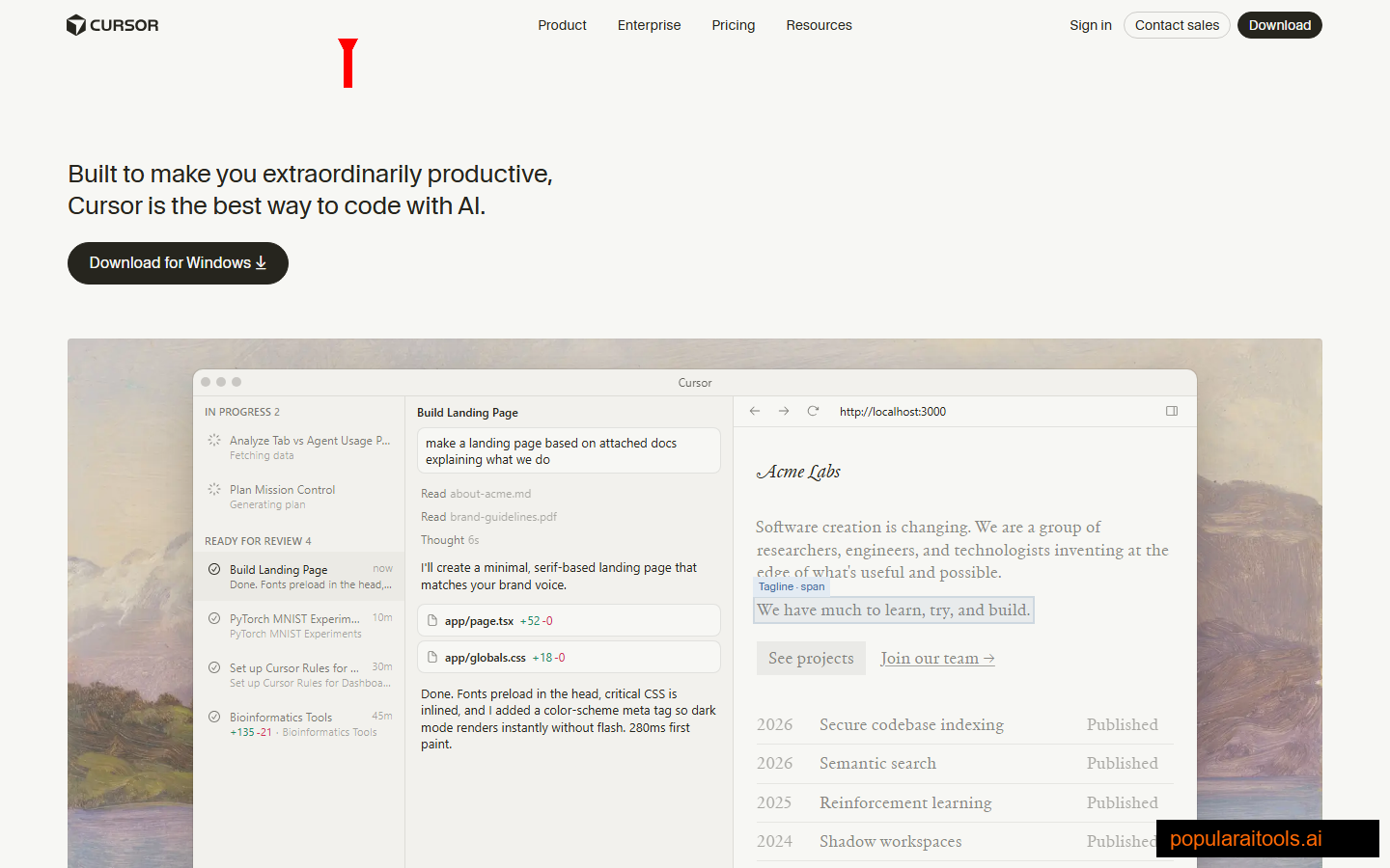 Cursor homepage — AI-first editor