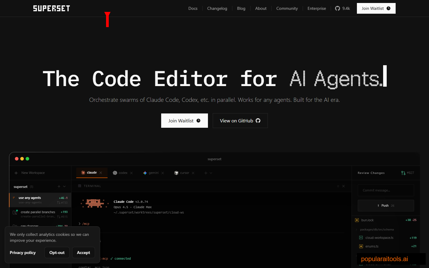 SuperSet homepage — The Code Editor for AI Agents