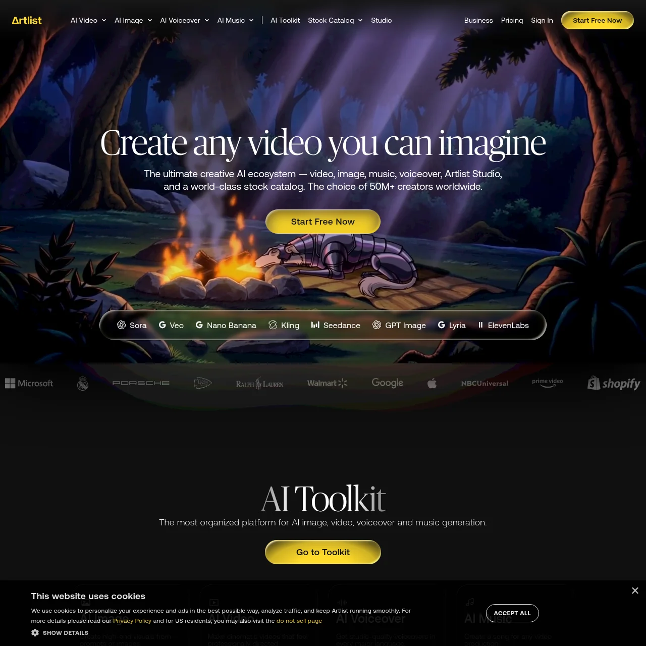 Artlist sync licensing platform showing subscription pricing for creators and royalty-free music library