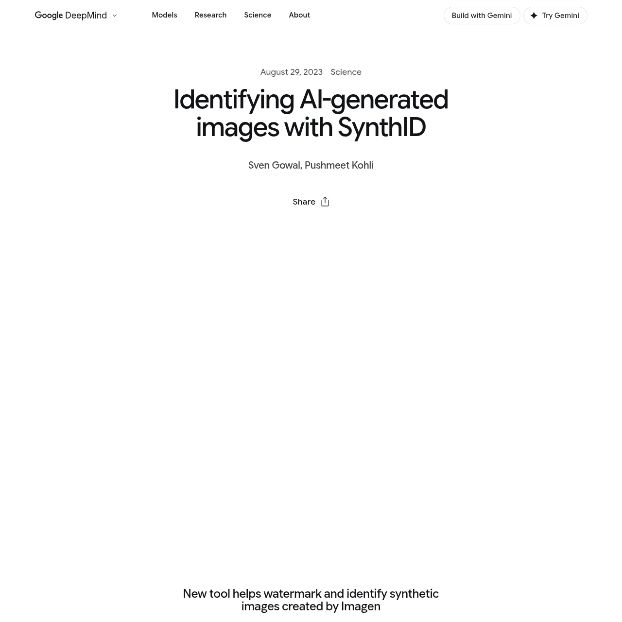 DeepMind SynthID detector blog post showing how the watermark detection technology works
