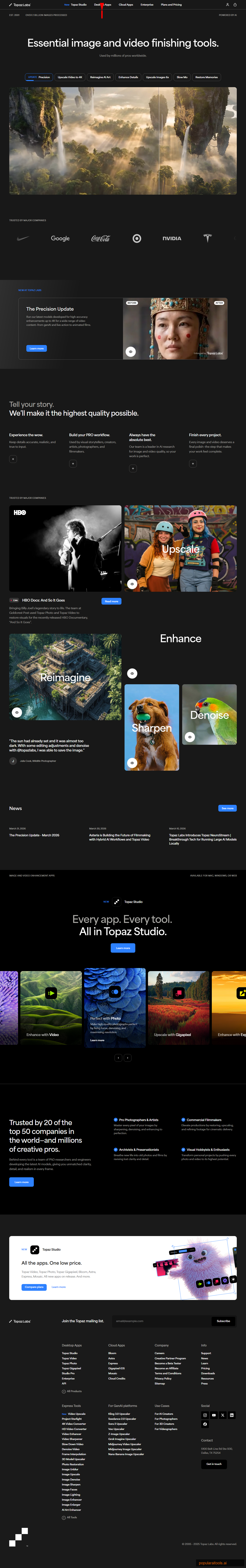 Topaz Labs homepage showing Photo AI and Gigapixel AI products