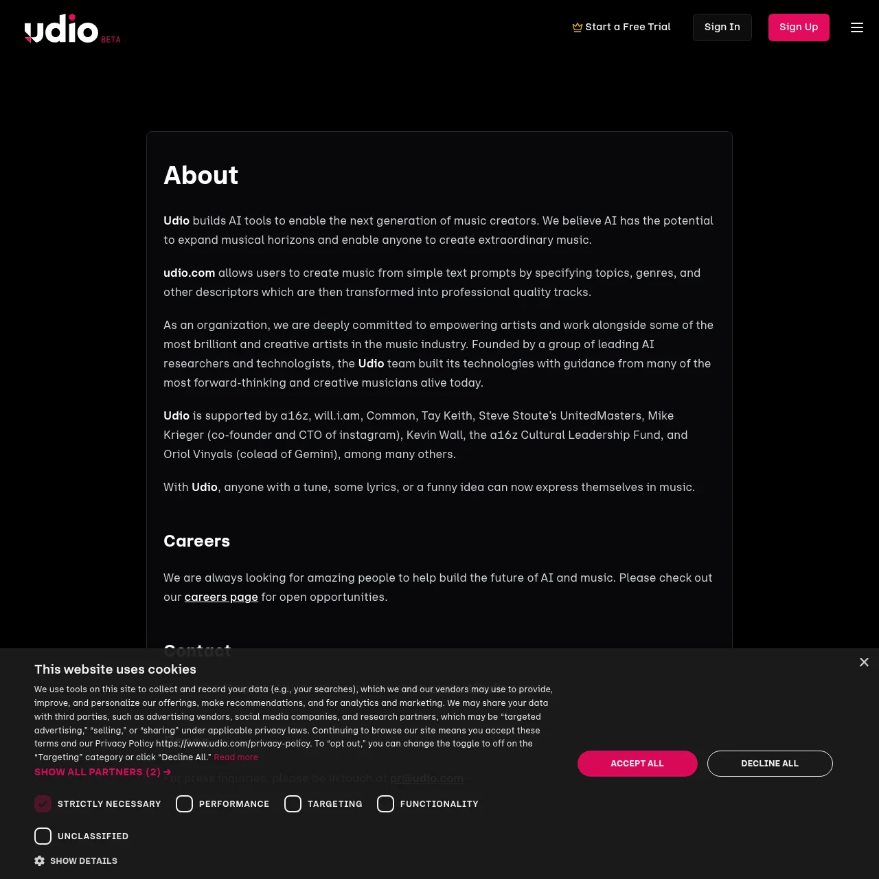 Udio about page showing the ex-Google DeepMind founding team