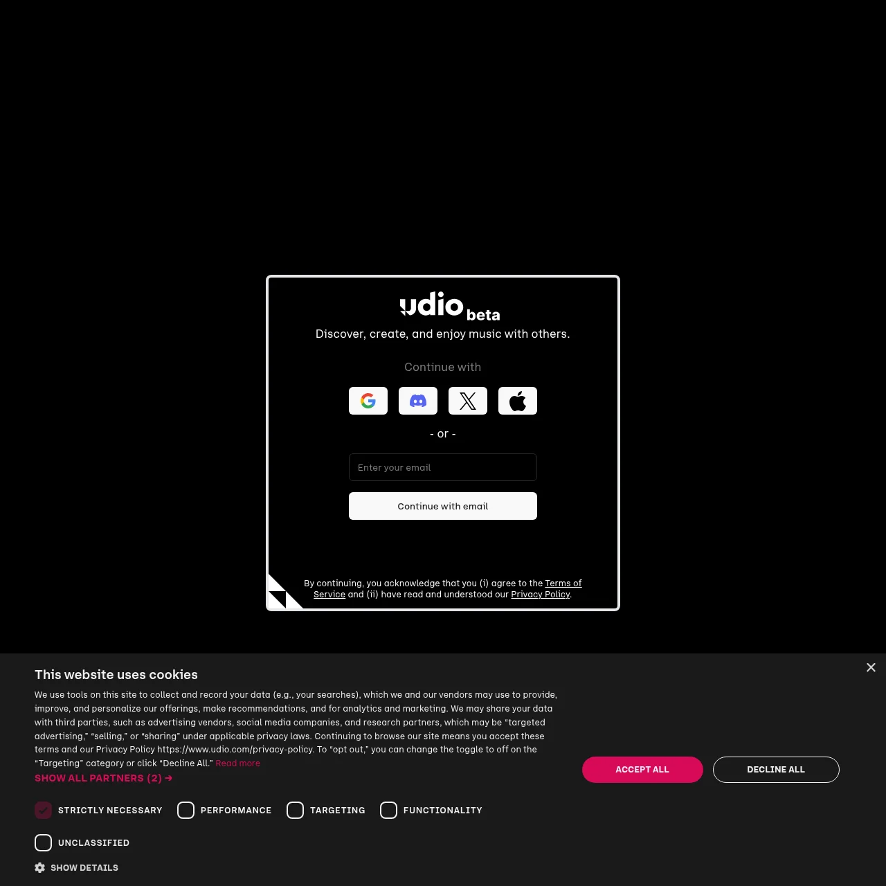Udio music generation interface showing prompt input and creation controls
