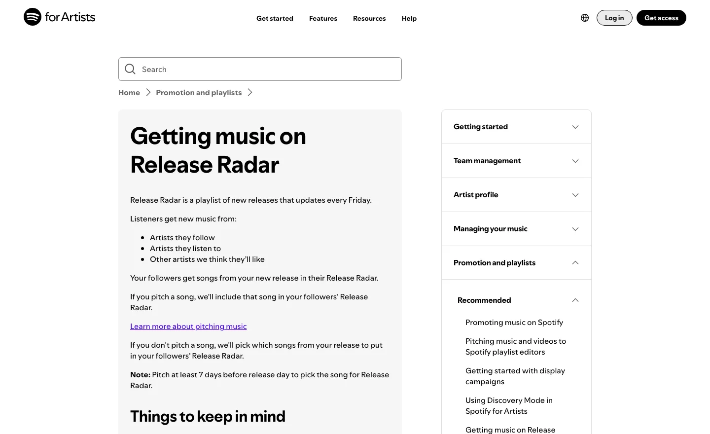 Spotify’s own Release Radar guidance, captured 30 October 2026.