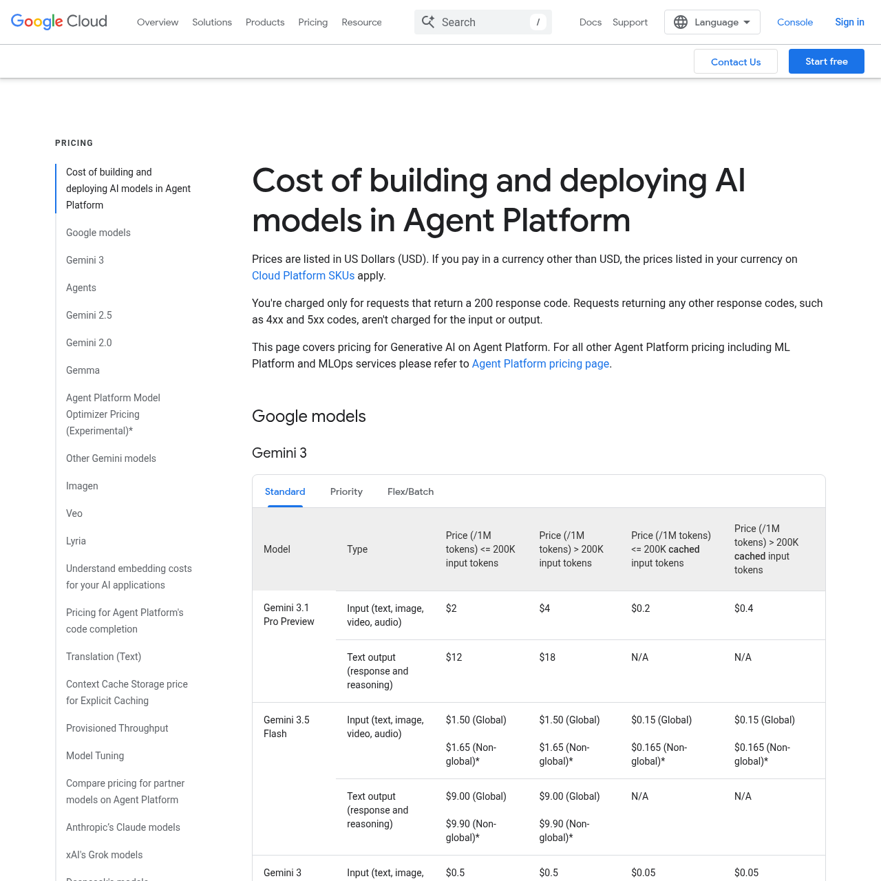 Google Vertex AI generative AI pricing page — Veo 3 and Veo 3.1 listed, Omni Flash not yet present