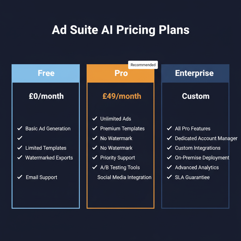 Ad Suite AI pricing comparison showing plan tiers and features