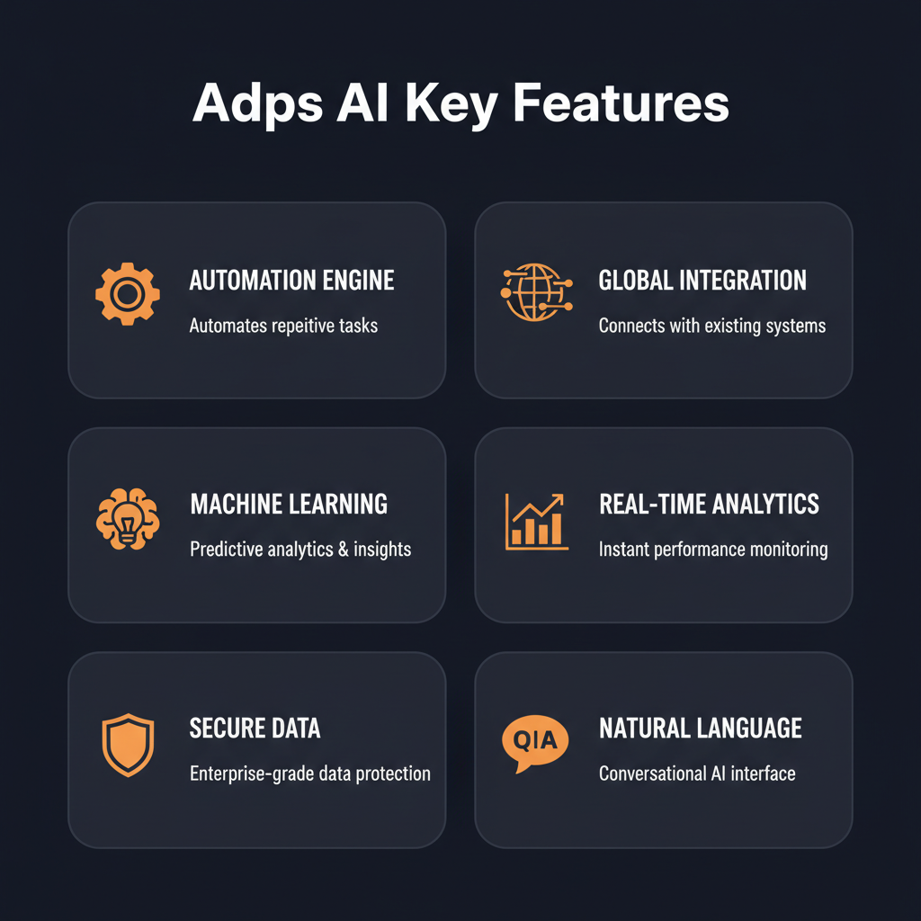 Adps AI key features infographic showing main capabilities