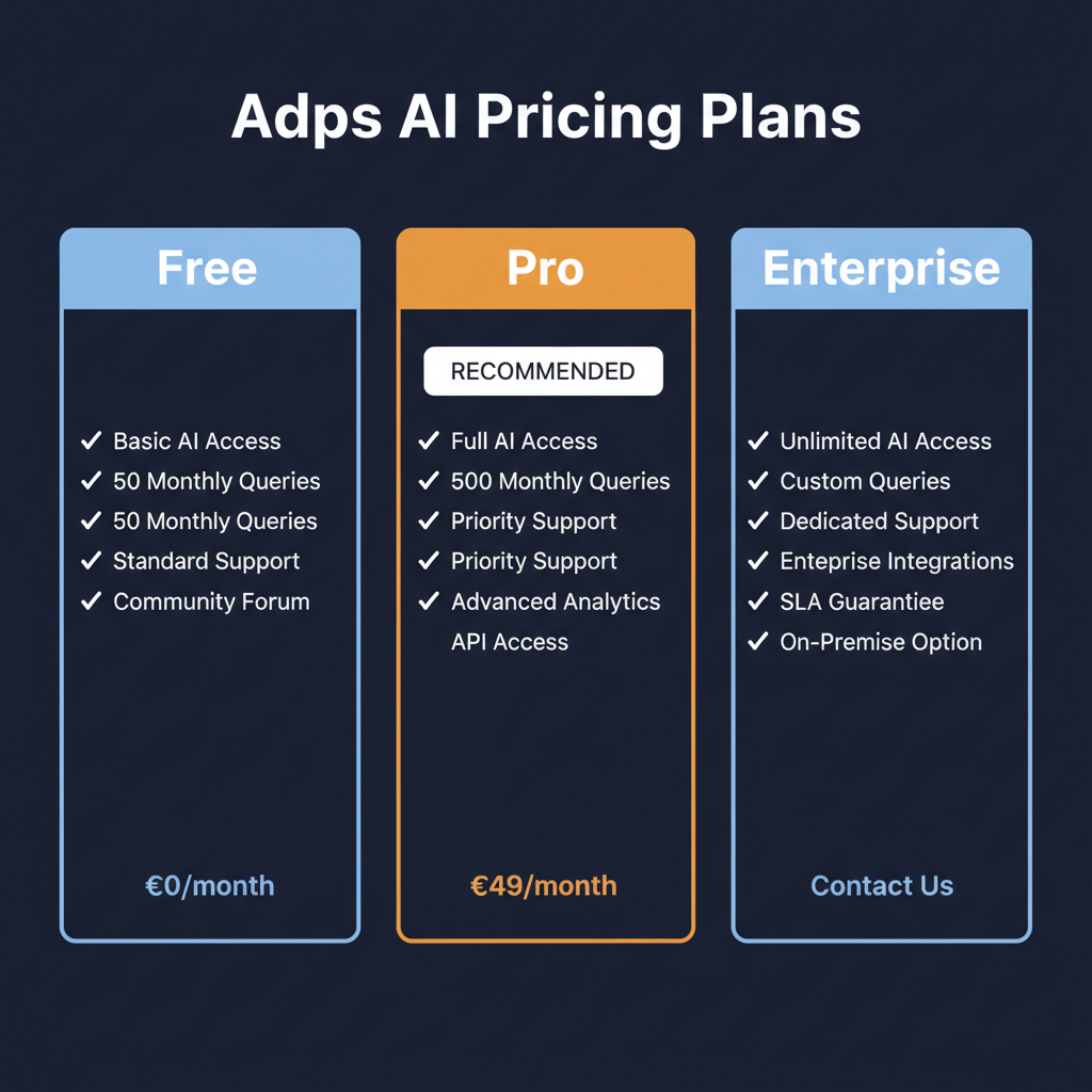 Adps AI pricing comparison showing plan tiers and features
