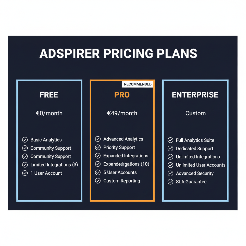 Adspirer pricing comparison showing plan tiers and features