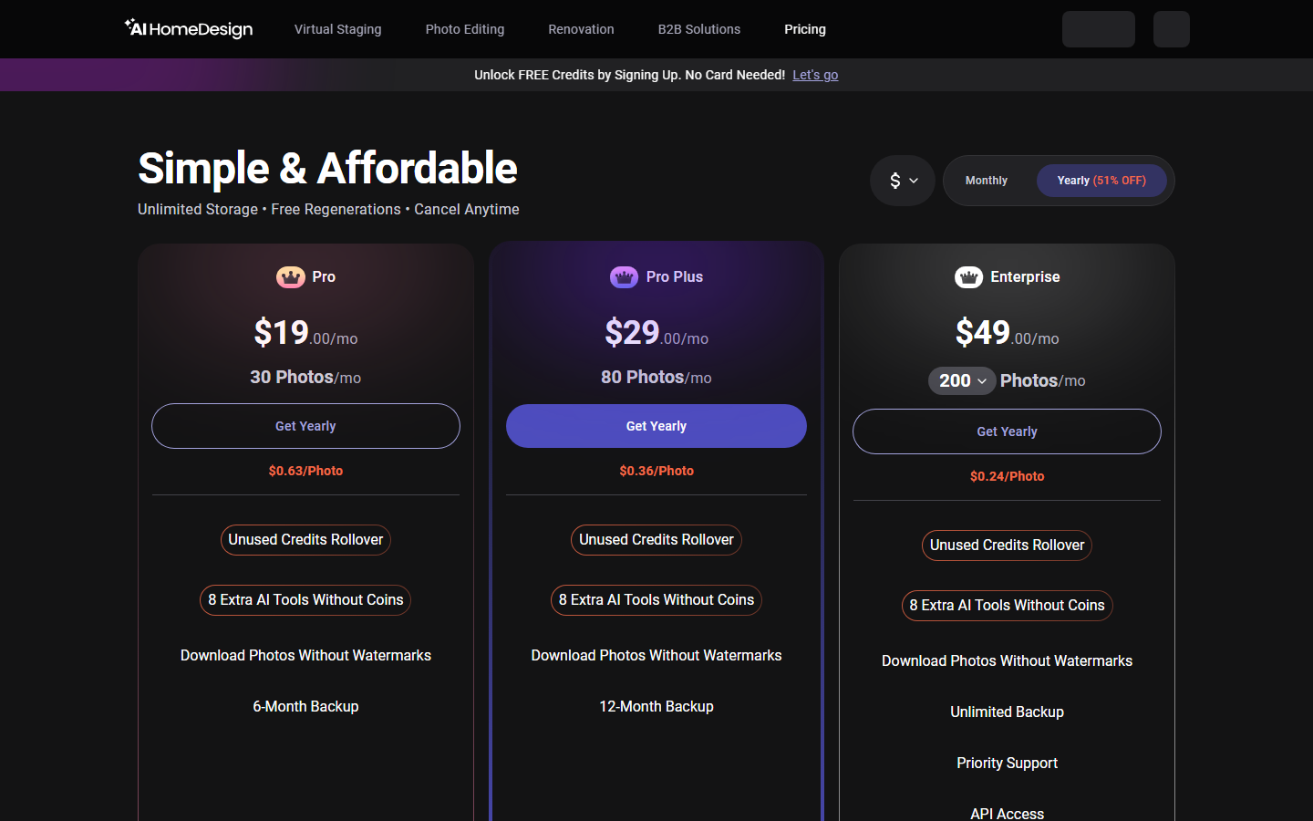 AI HomeDesign official pricing page screenshot