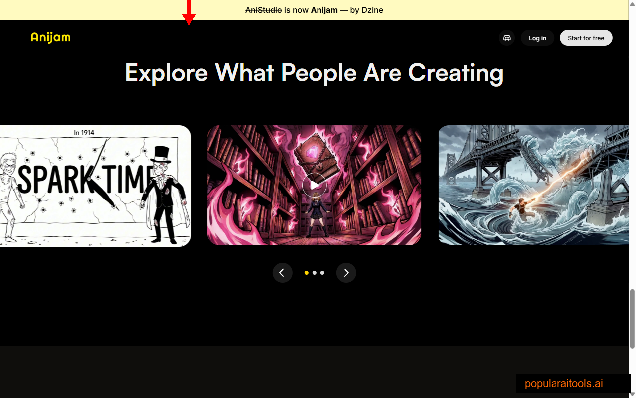 Anijam community gallery showing user-created animated shorts