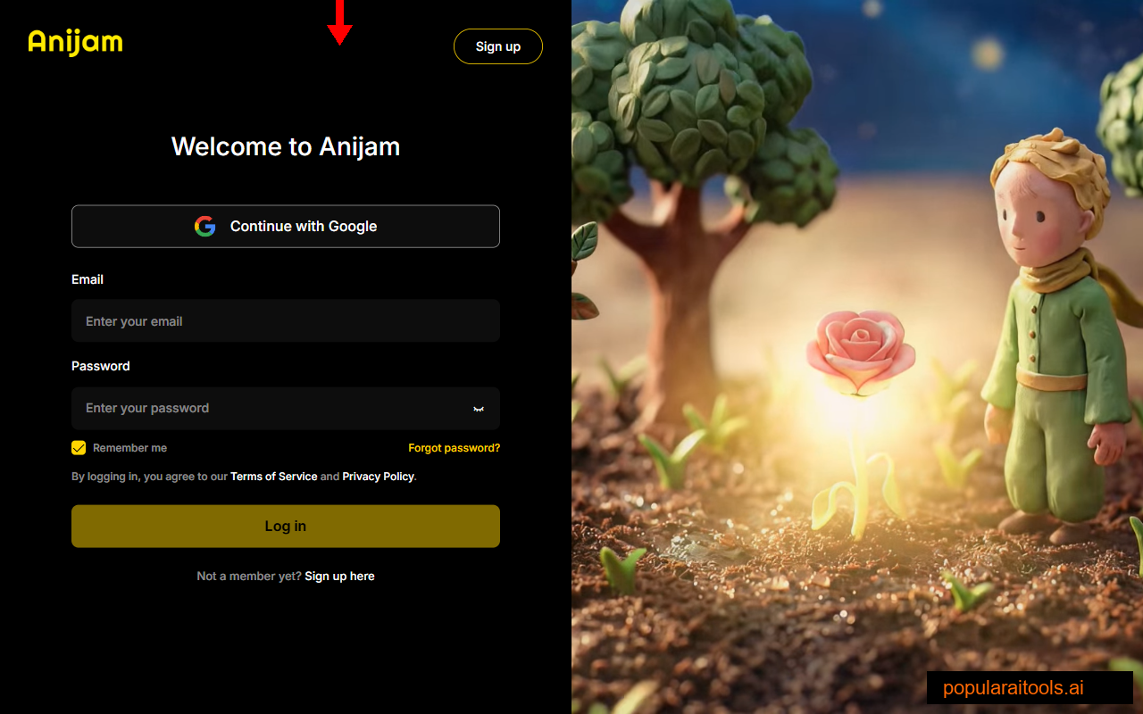 Anijam signup — Welcome to Anijam, sign in with Google or email