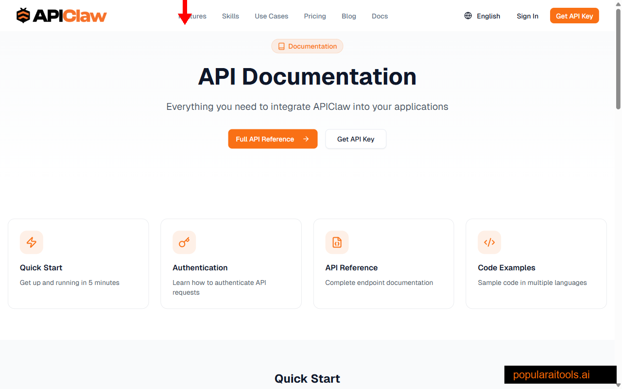 APIClaw API docs page
