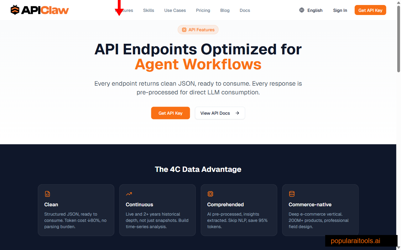 APIClaw features page — 4C data advantage