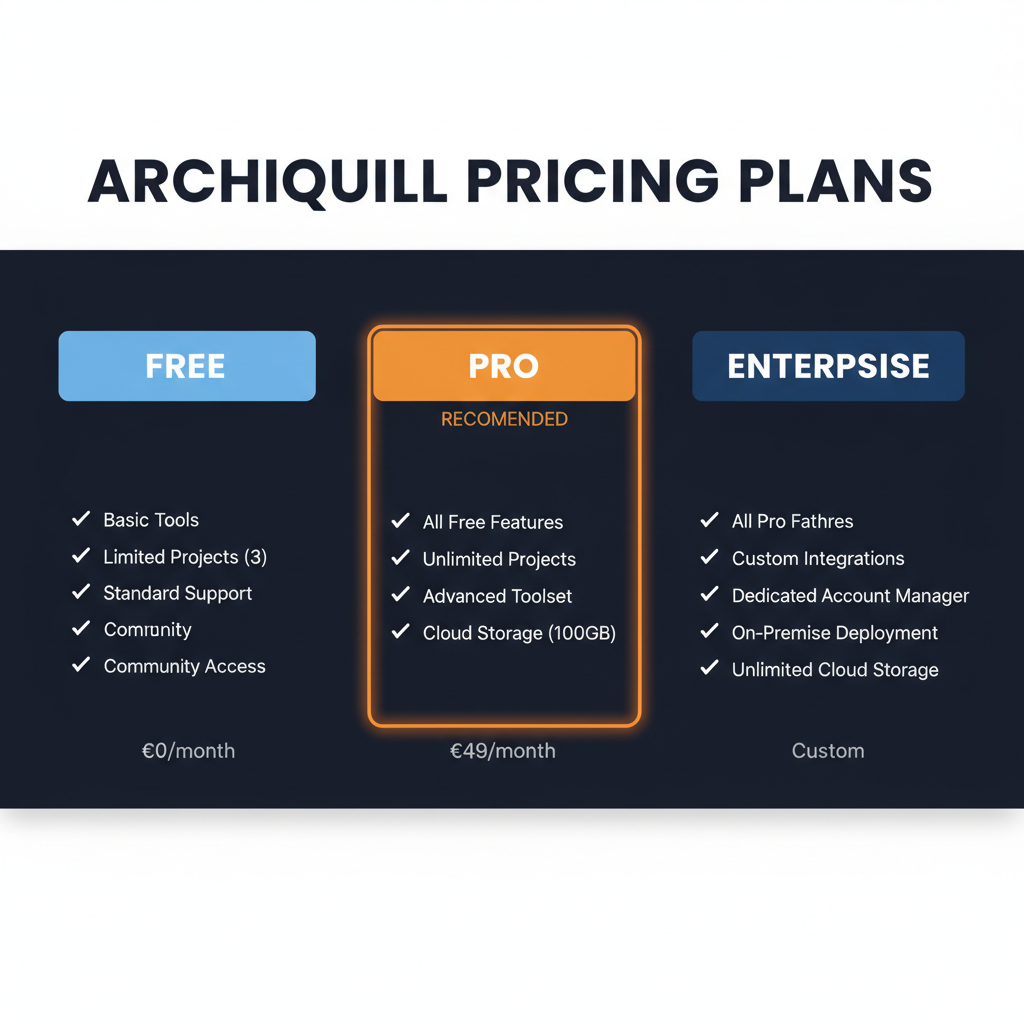 ArchiQuill pricing comparison showing plan tiers and features