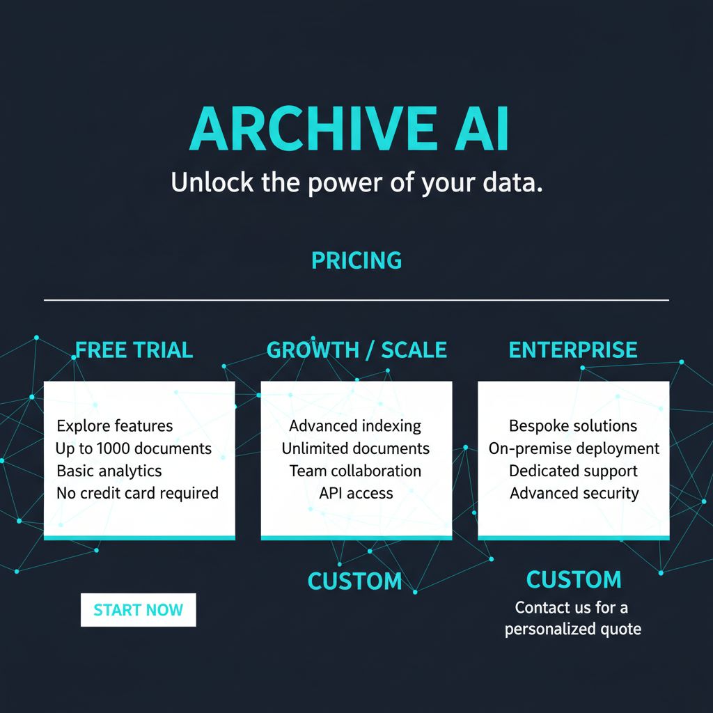 Archive pricing plans comparison table showing Free Trial tier