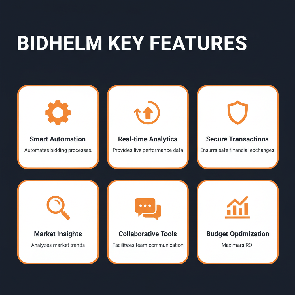 BidHelm key features infographic showing main capabilities