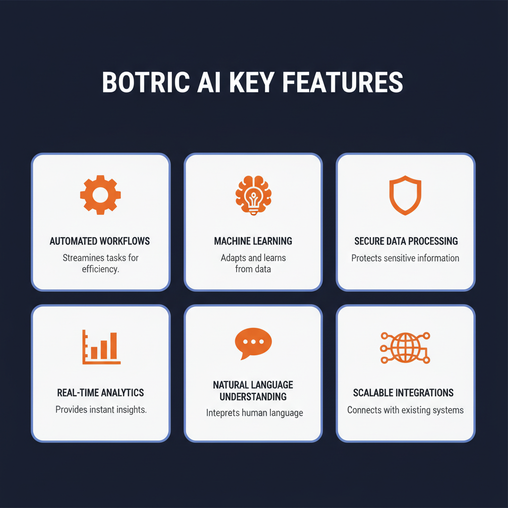 Botric AI key features infographic showing main capabilities