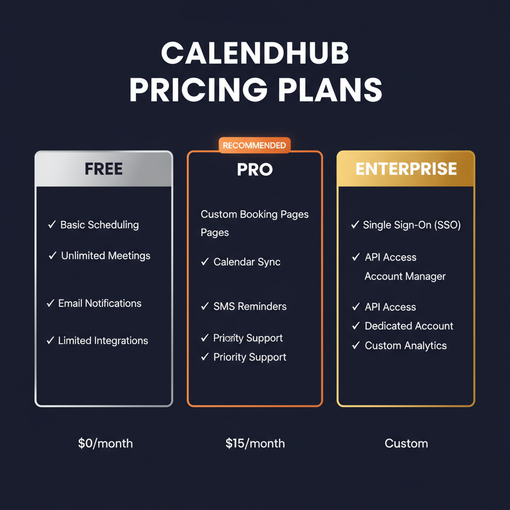 CalendHub pricing comparison showing plan tiers and features