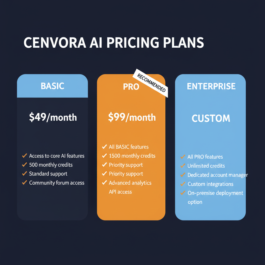 Canvora AI pricing comparison showing plan tiers and features
