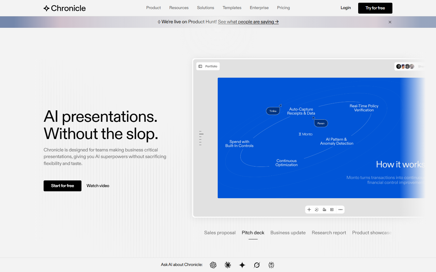Chronicle homepage screenshot showing the main interface