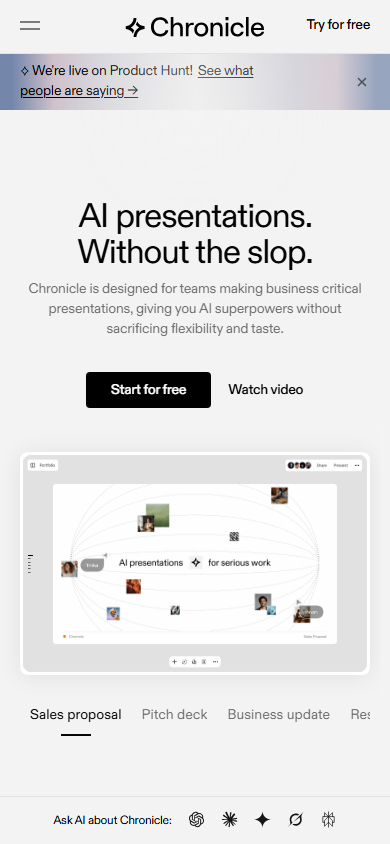 Chronicle mobile view showing responsive design