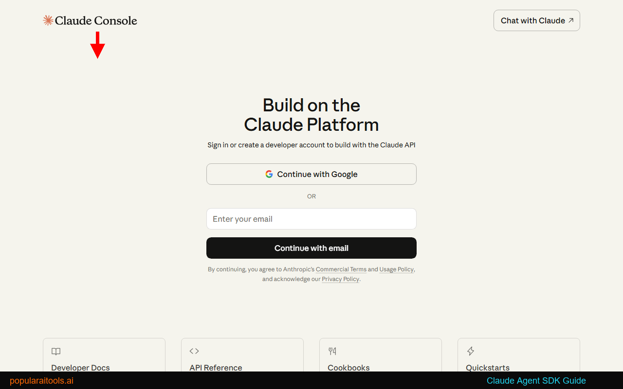 Anthropic API console where you manage API keys for Claude Agent SDK