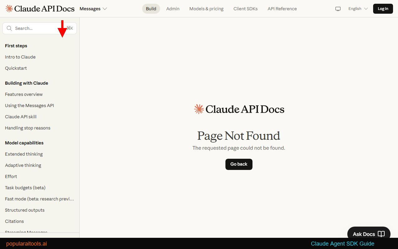 Claude Agent SDK quickstart documentation page showing installation and first steps