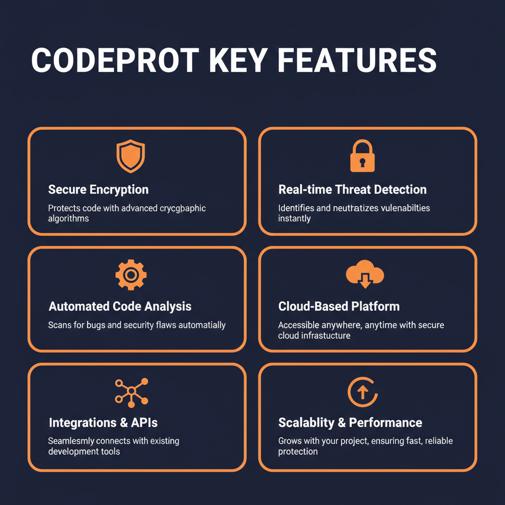 CodeProt key features infographic showing main capabilities