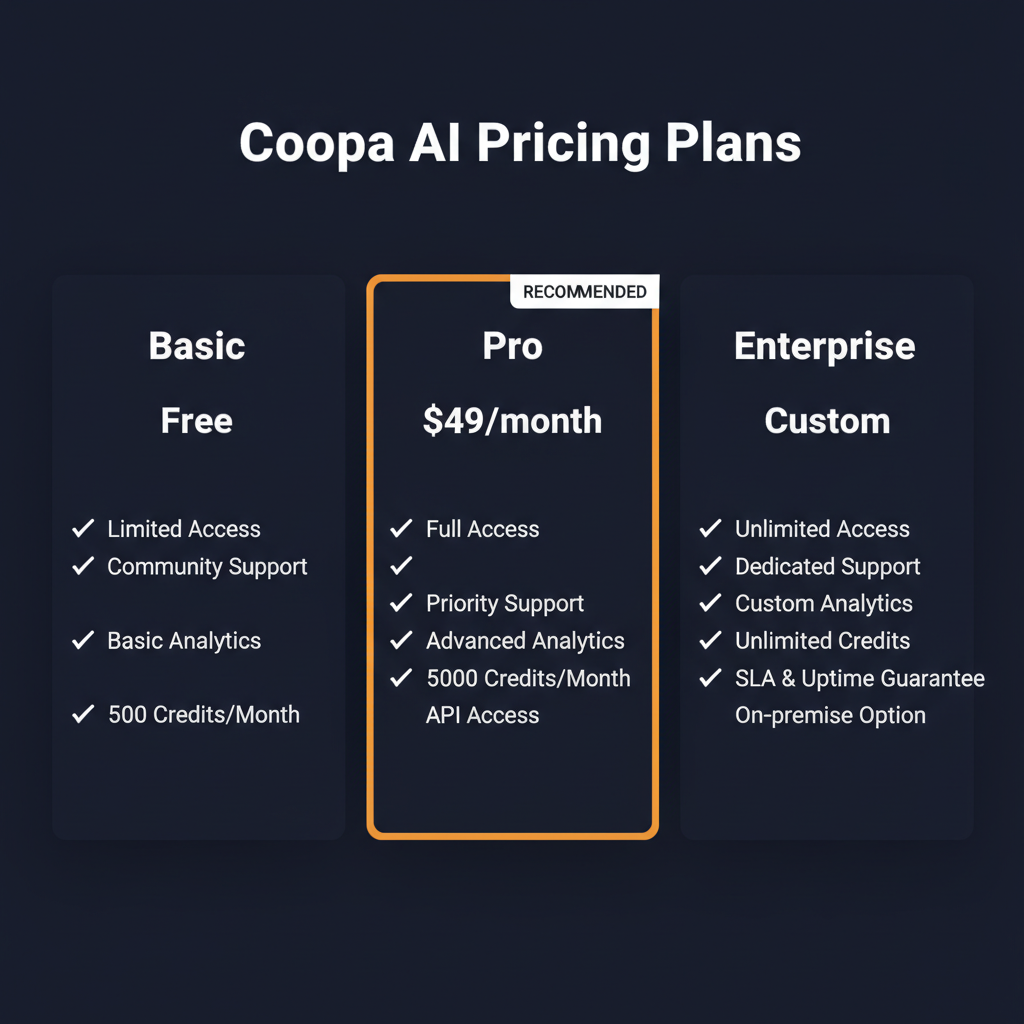Coopa AI pricing comparison showing plan tiers and features
