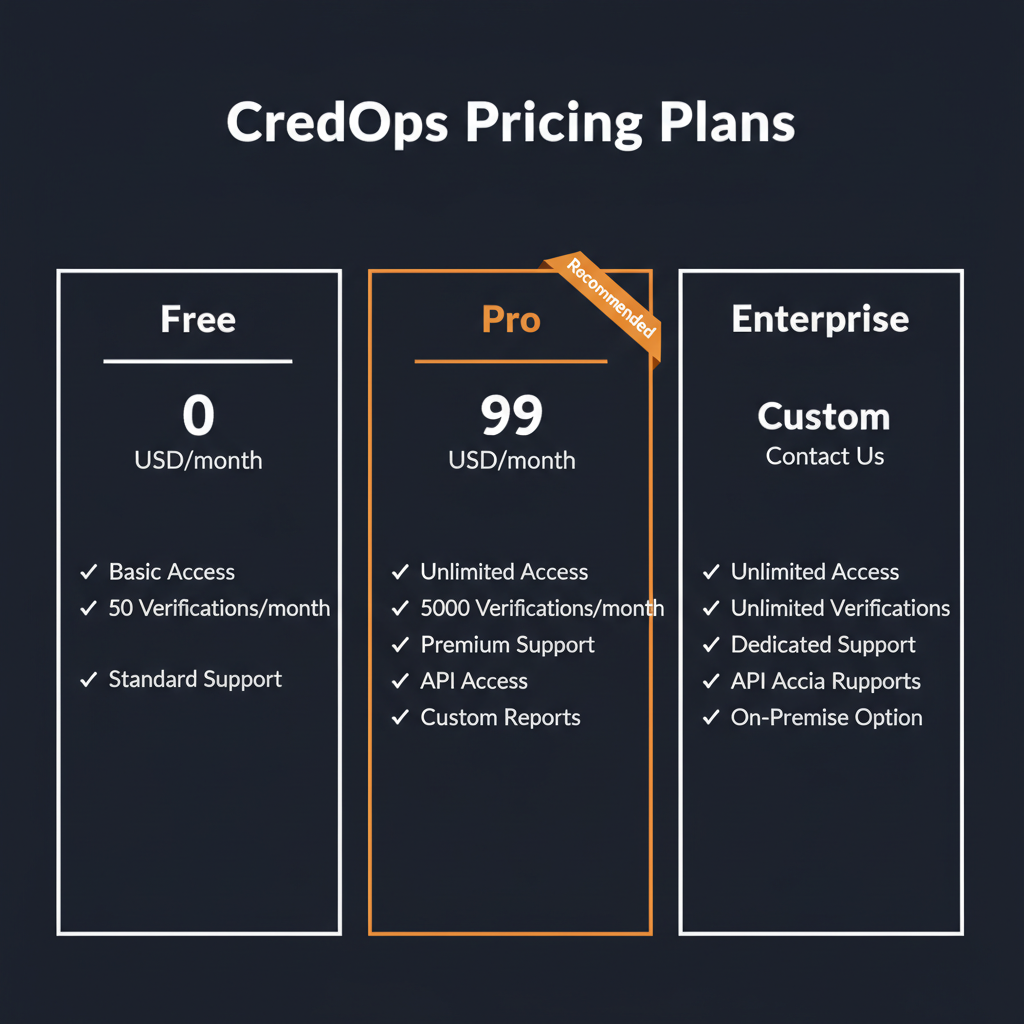 CredOps pricing comparison showing plan tiers and features