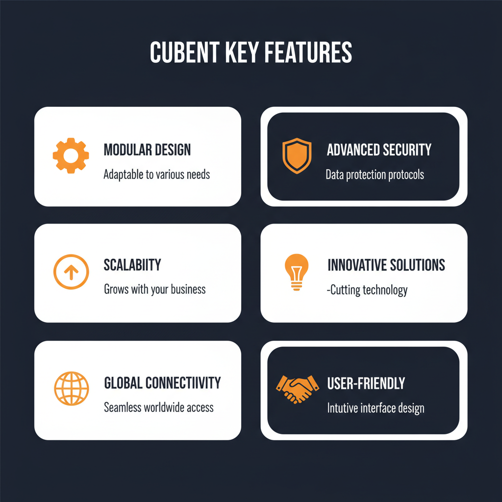 Cubent key features infographic showing main capabilities