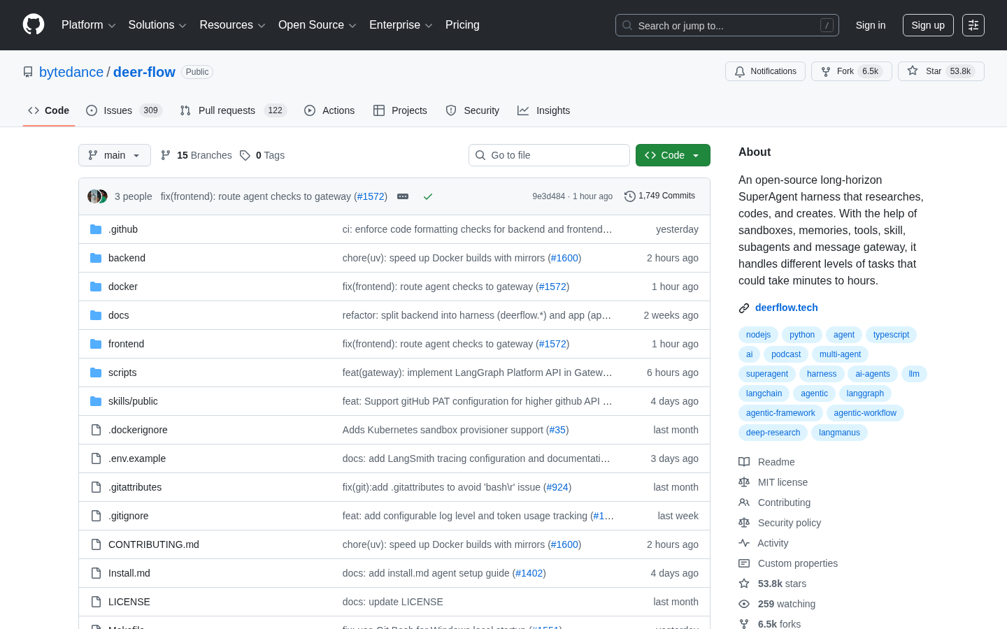 DeerFlow GitHub homepage