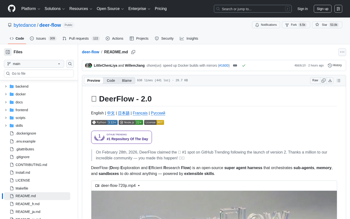 DeerFlow README documentation